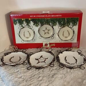 New Dillards Western Christmas Plate Ornaments Set of 3